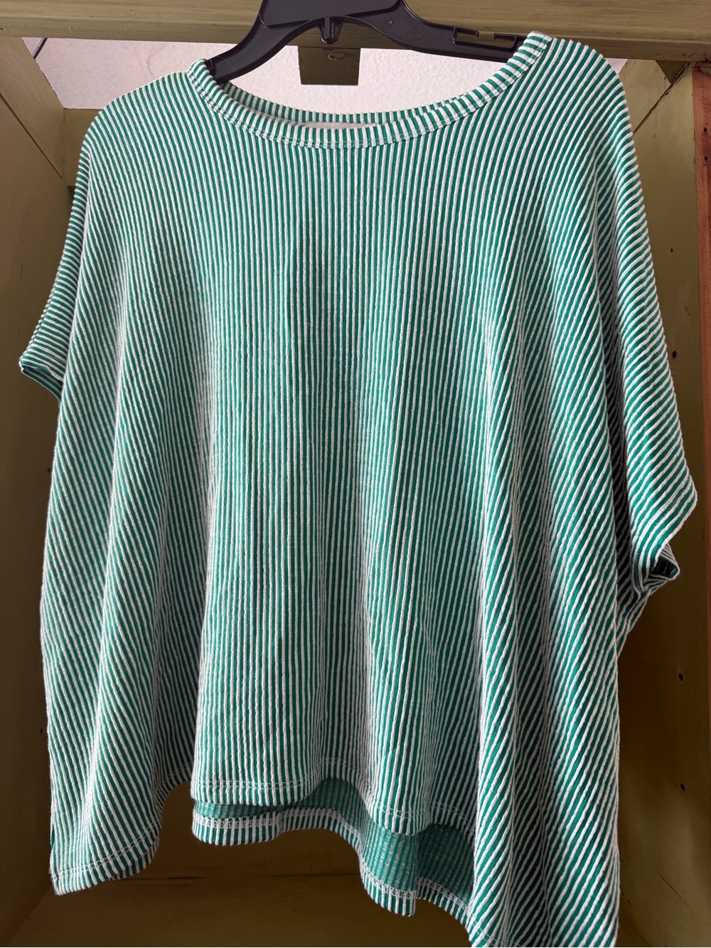 Zenana Outfitters Mint Green and White Striped Boatneck Top